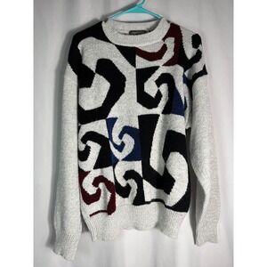VTG JT Beckett Mens Abstract Pattern Crew Neck‎ Sweater, Size L, Gray EUC
